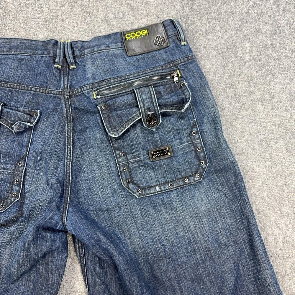 Coogi Shorts Mens 42 Blue Denim Bermuda Relaxed Fit Studded 12 Inseam‎ Pockets